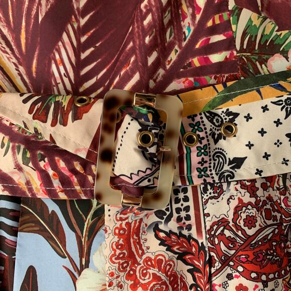 A. Peach Floral Print Belted Jumpsuit Wide Leg Adjustable Straps Pockets Size M - Picture 12 of 16